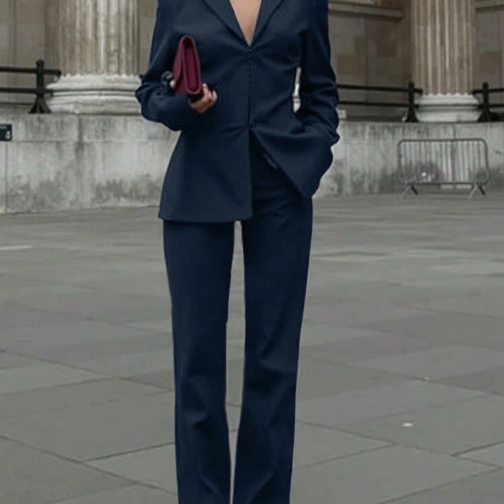 Blue High-Waisted Wide-Leg suit